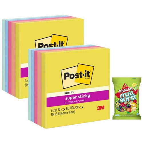Post-it®Notes 654-5SSNE Super Sticky 76x76mm Summer Joy, 2 Packs of 5