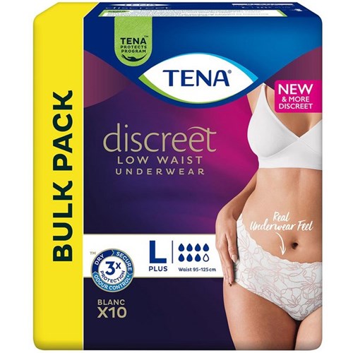 TENA Discreet Plus Low Waist Blanc Pants Large, Carton of 10 White