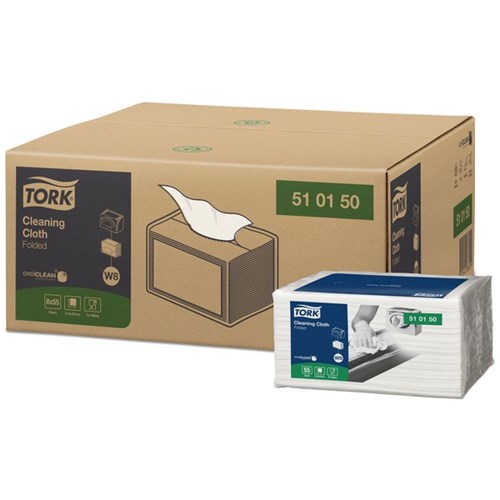 Tork 510 Multipurpose Cloths Small 315x375mm White 510150, Carton of 8 Packs of 55
