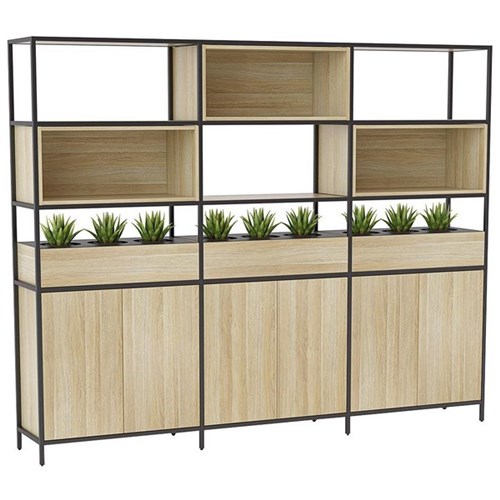 Kubix Triple Storage Shelving Unit 2500x400x2000mm Atlantic Oak/Black