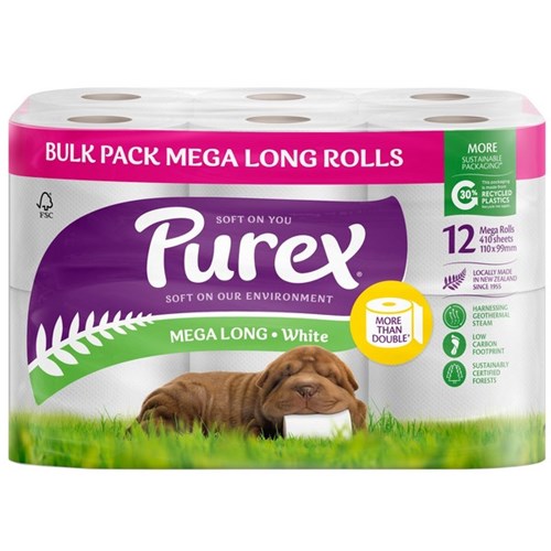 Purex Toilet Tissue Mega Long 2 Ply 410 sheets, Pack of 12