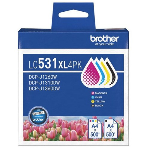 Brother LC531XL4PK Colour Ink Cartridges, Pack of 4
