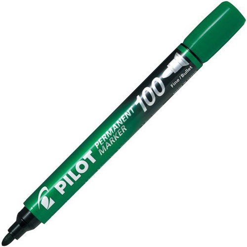 Pilot SCA-100 Green Permanent Markers Fine Bullet Tip, Pack of 12