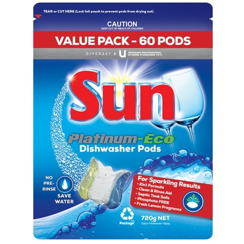 Sun Platinum-Eco Dishwasher Pods, Box of 60