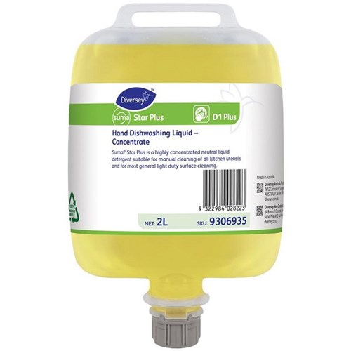 Diversey Suma Star Plus D1 Plus Hand Dishwashing Liquid Concentrate 2L