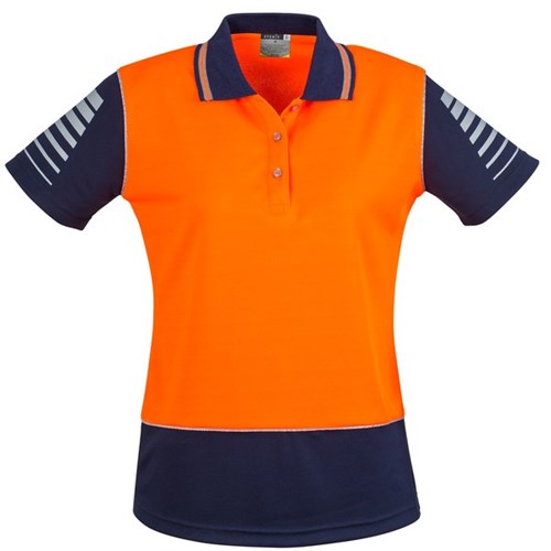 NRC Syzmik Womens Hi Vis Zone Short Sleeve Polo Orange/Navy
