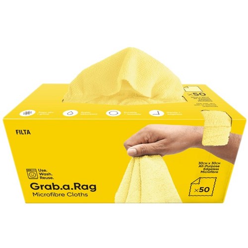 Grab-A-Rag Microfibre Cloth Cleaning Rags 30cm x 30cm Yellow Pack of 50