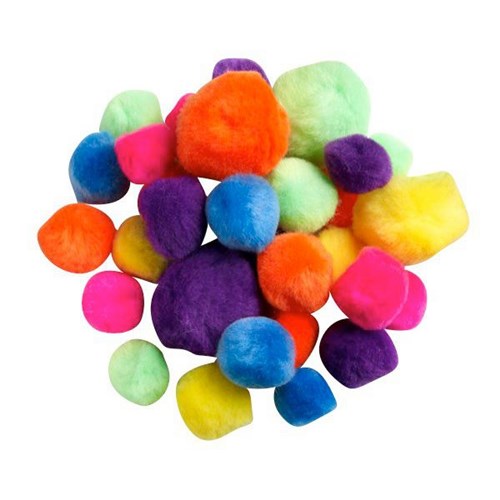Pom Poms Assorted Sizes Neon Colours, Pack of 150