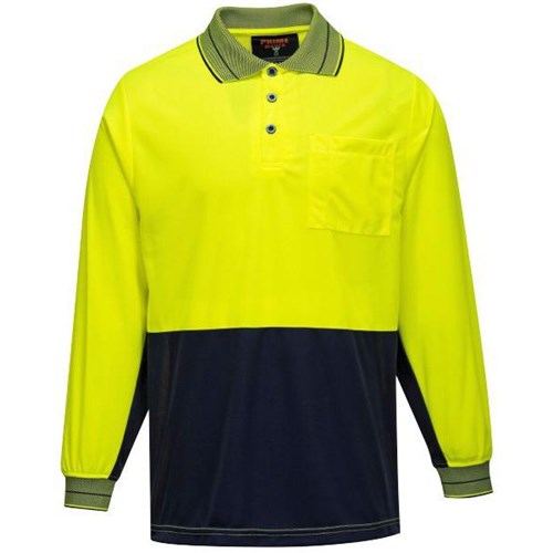 Prime Polo Shirt Long Sleeve Day Only Unisex 3XL Yellow/Navy