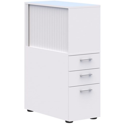 Mascot Lockable Personal Storage 3 Drawer Mobile & Tambour Right Hand 400x1200mm Snowdrift
