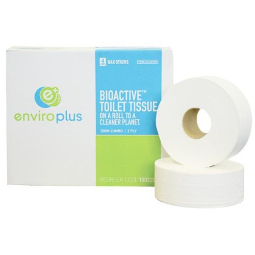 Enviroplus Bioactive Jumbo Toilet Tissue 2 Ply 300m, Carton of 8 Rolls