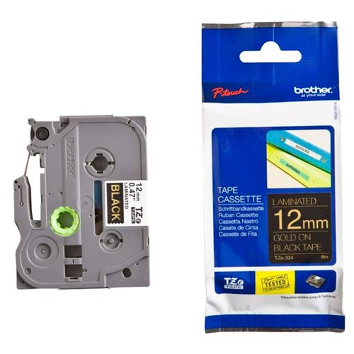 Brother Labelling Tape Cassette TZe-334 12mm x 8m Gold on Black