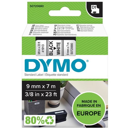 Dymo Labelling Tape Cassette LabelManager D1 41913 9mm x 7m Black on White
