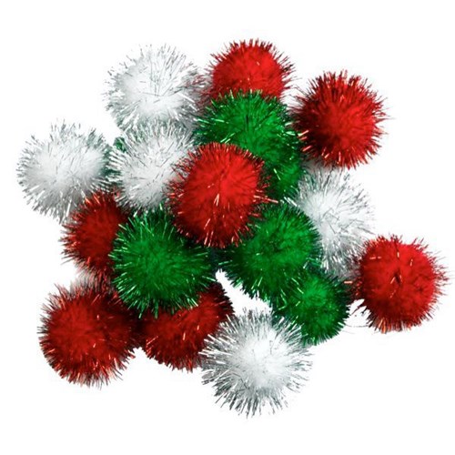 Pom Poms Christmas Glitter Colours, Pack of 150