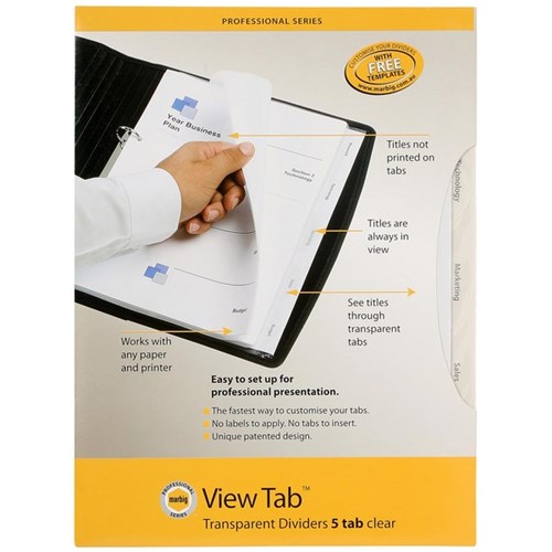 Marbig View Index Dividers 5 Tab A4 Polypropylene Clear