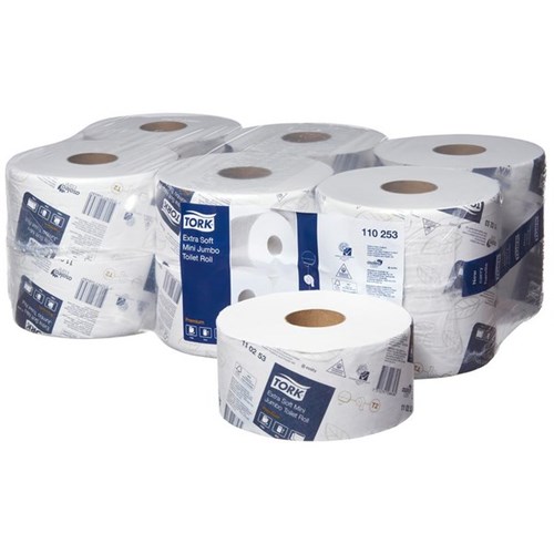 Tork T2 Premium Extra Soft Mini Jumbo Toilet Tissue 2 Ply 110253 170m, Carton of 12
