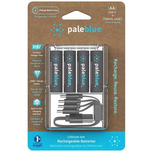 Pale Blue AA USB-C Rechargeable Batteries, Pack of 4
