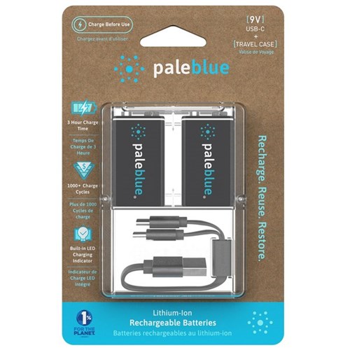Pale Blue 9v USB-C Rechargeable Batteries, Pack of 2