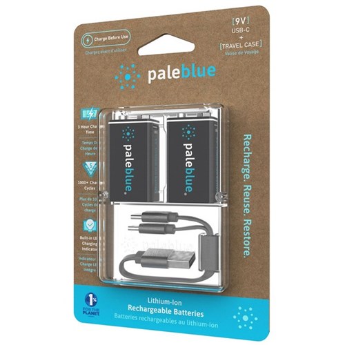 Pale Blue 9v USB-C Rechargeable Batteries, Pack of 2