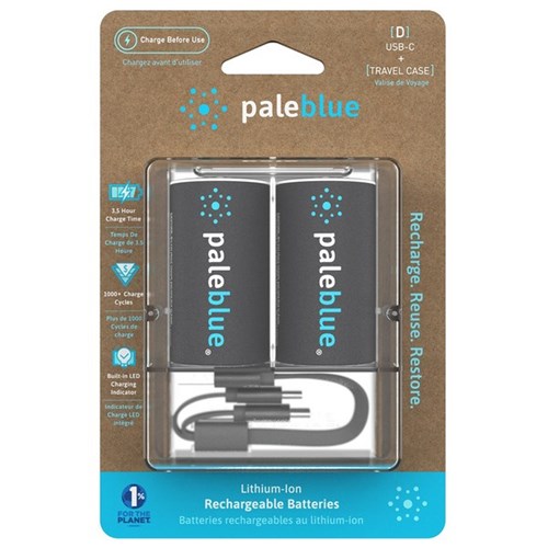 Pale Blue D-cell Micro USB-C Rechargeable Batteries, Pack of 2