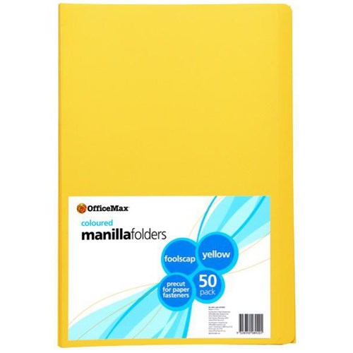 OfficeMax Manilla Folders Foolscap Yellow, Pack of 50
