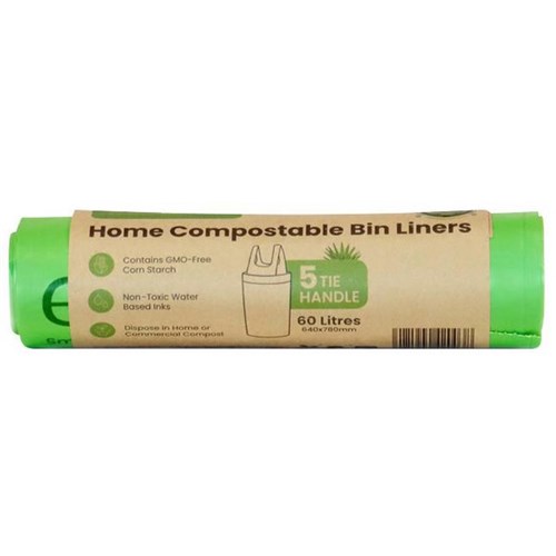 Ecopack Home Compostable Bin Liners 60L, Roll of 5