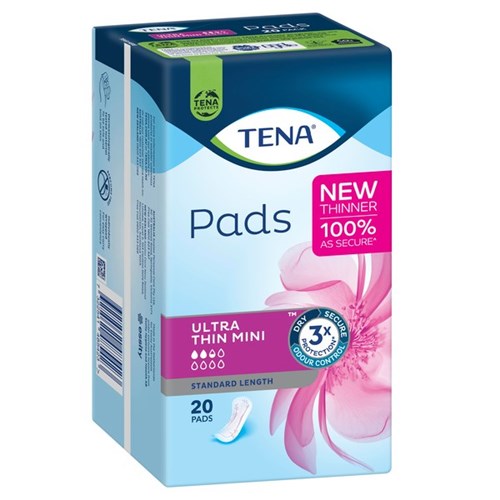 TENA Ultra-Thin Mini Continence Pads Women's Standard Length, Pack of 20