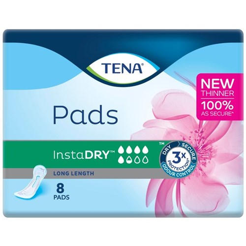 TENA InstaDRY™ Continence Pads Women's Long Length, Pack of 8