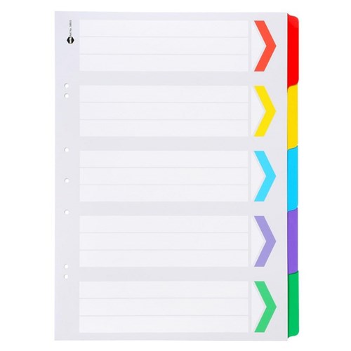 Marbig Index Dividers 5 Tab Portrait A3 Manilla/Plastic Coloured