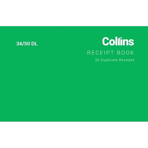 Collins 34/50DL Receipt Book Duplicate Set of 50