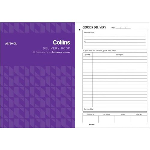 Collins A5/50DL Delivery Book NCR Duplicate Set of 50