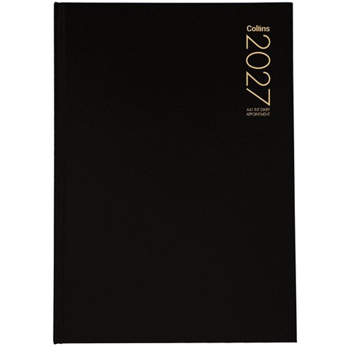Collins A41 1/4 Hour Interleaved Appointment Diary A41 2 Pages Per Day 2027 Black
