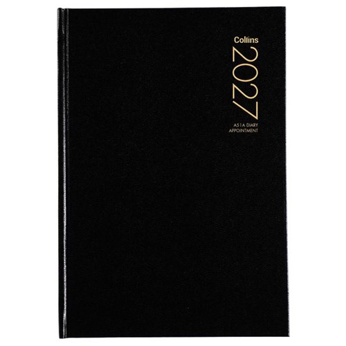 Collins A51 1/2 Hour Appointment Diary A5 1 Day Per Page 2027 Black