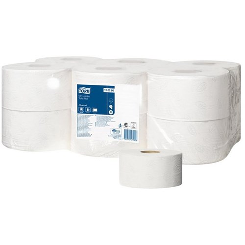 Tork T2 Advanced Recycled Jumbo Mini Toilet Tissue 2 Ply 120280 170m, Carton of 12