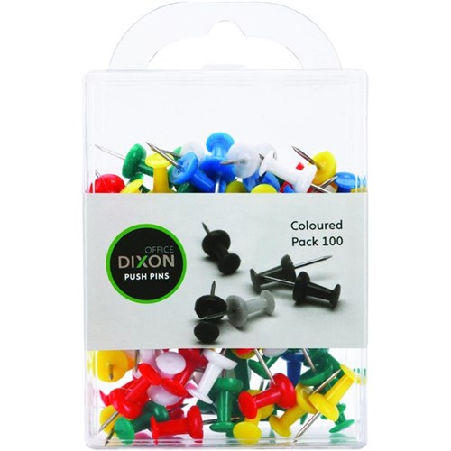 Dixon Push Pins Assorted Colours, Pack of 100