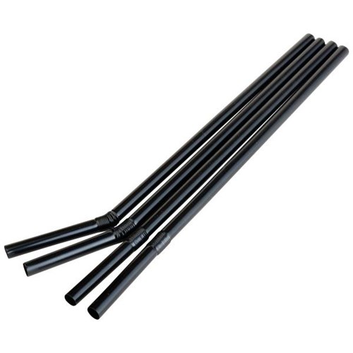 Flexi Plastic Straws Black, Pack of 250