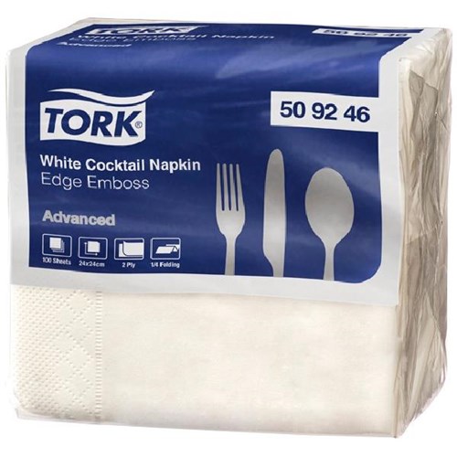 Tork Cocktail Napkins 2 Ply White, Pack of 100