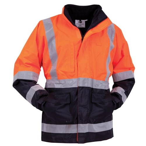 Bison Stamina Wet Weather Hi Vis Jacket Large Orange/Navy