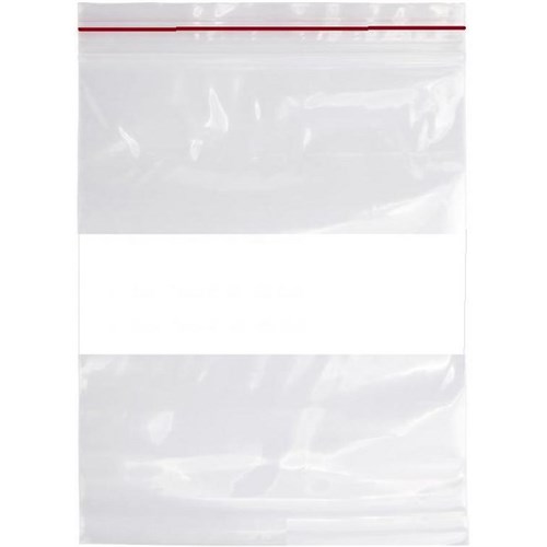 Resealable Plastic Bags Write On Panel 75x100mm 40 Micron Clear, Pack of 100