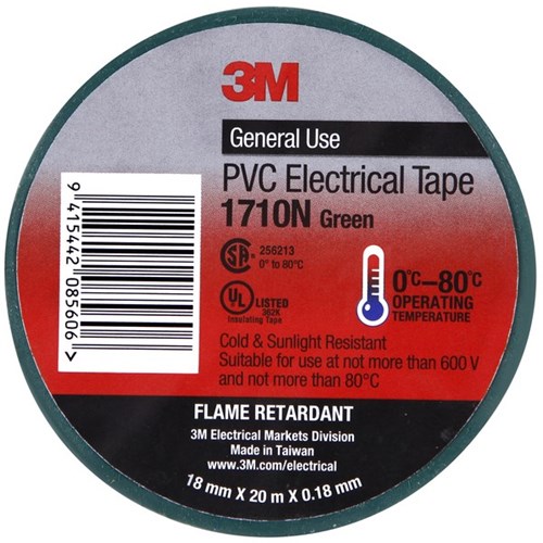 Scotch® 1710 Electrical Vinyl Tape 18mm x 20m Green
