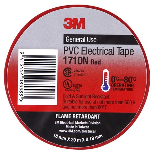 Scotch® 1710 Electrical Vinyl Tape 18mm x 20m Red