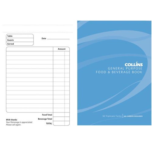 Collins Food & Beverage Docket Book 148x100mm NCR Triplicate Set of 50