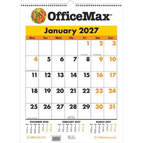 OfficeMax A3 Wall Calendar Month To View 2025