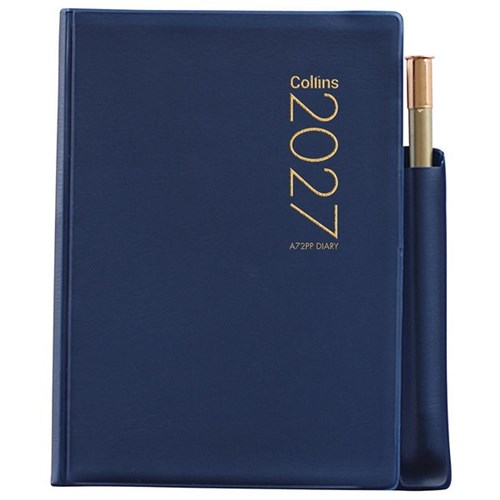 Collins A72 Pocket PVC Diary With Pencil 2 Days Per Page 2027 Blue