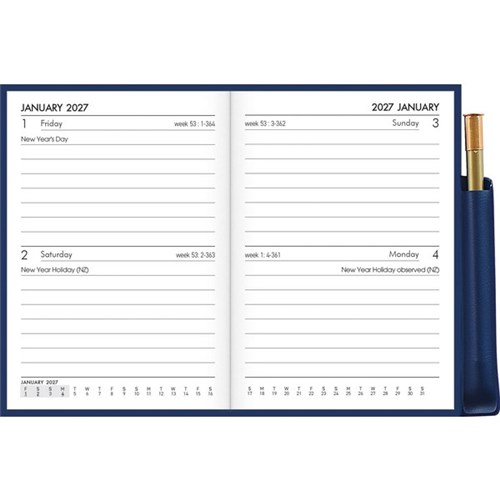 Collins A72 Pocket PVC Diary With Pencil 2 Days Per Page 2027 Blue