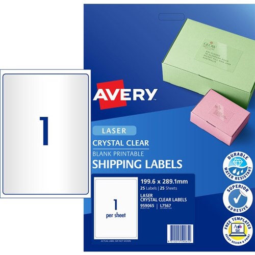 Avery Crystal Clear Shipping Laser Labels L7567 1 Per Sheet