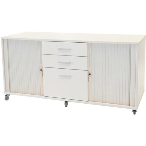Caddy Unit 2 Sliding Door 3 Drawers Centre Snowdrift with White Doors
