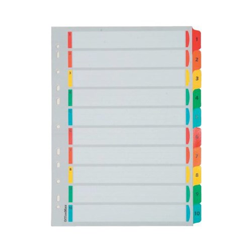 OfficeMax Index Dividers 10 Tab 1-10 Reinforced A4 Coloured