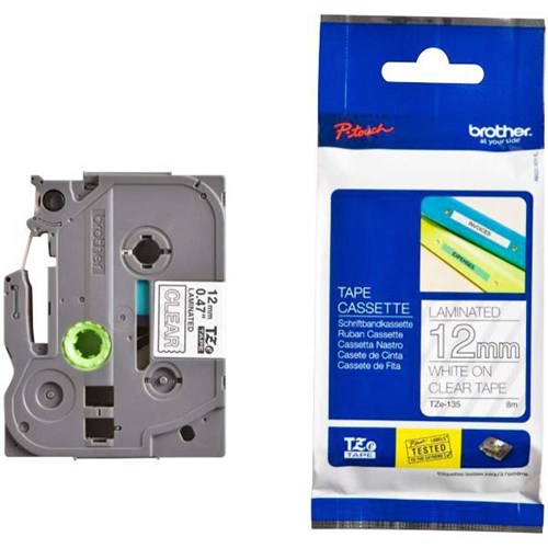 Brother Labelling Tape Cassette TZe-135 12mm x 8m White on Clear