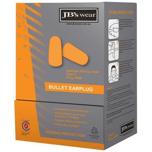 JB's Bullet Shaped Earplugs, Pack of 200 Pairs